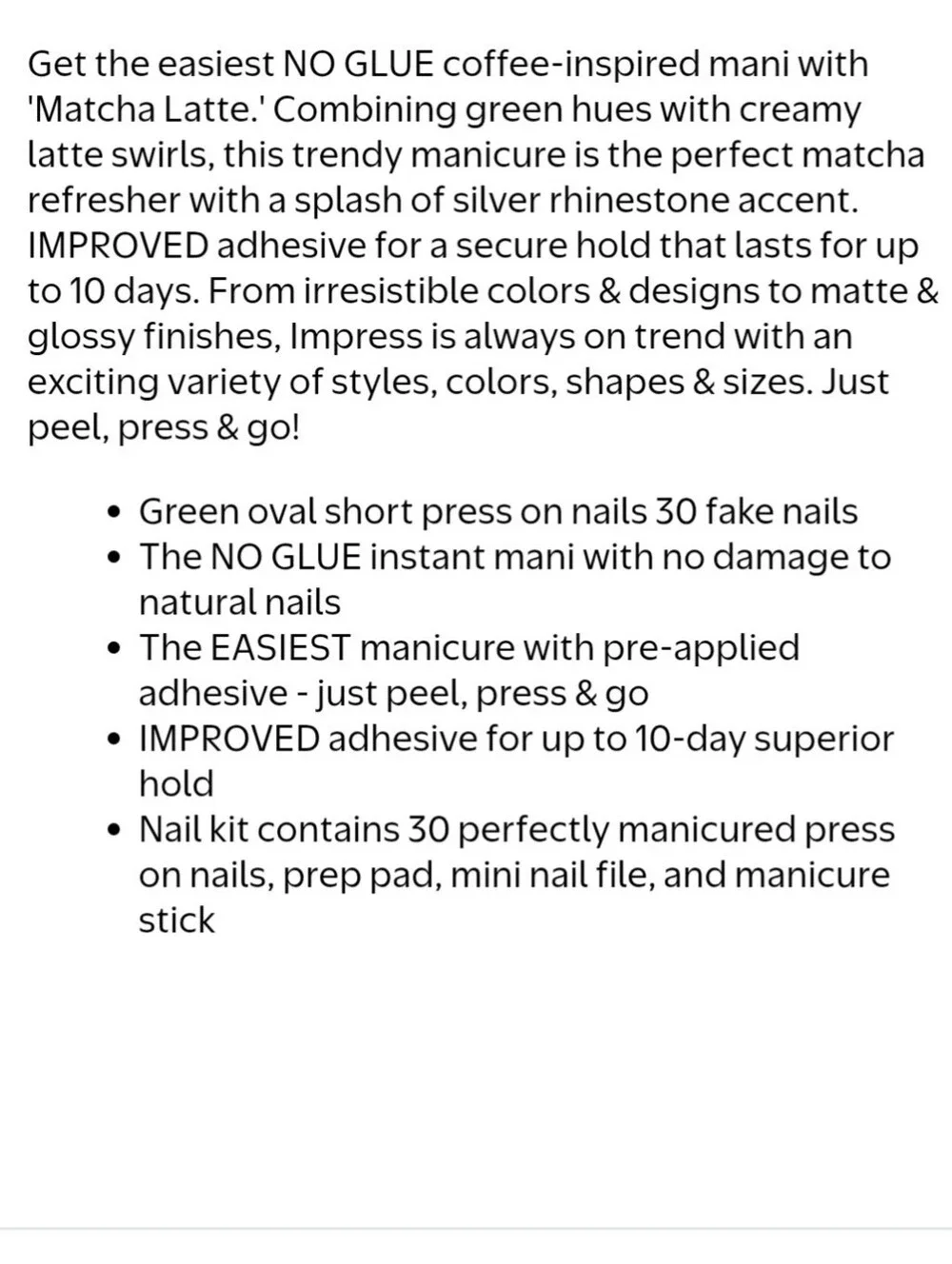 Impress Coffee Press On Nails Kit Matcha Latte Green French Short Oval 30 Count